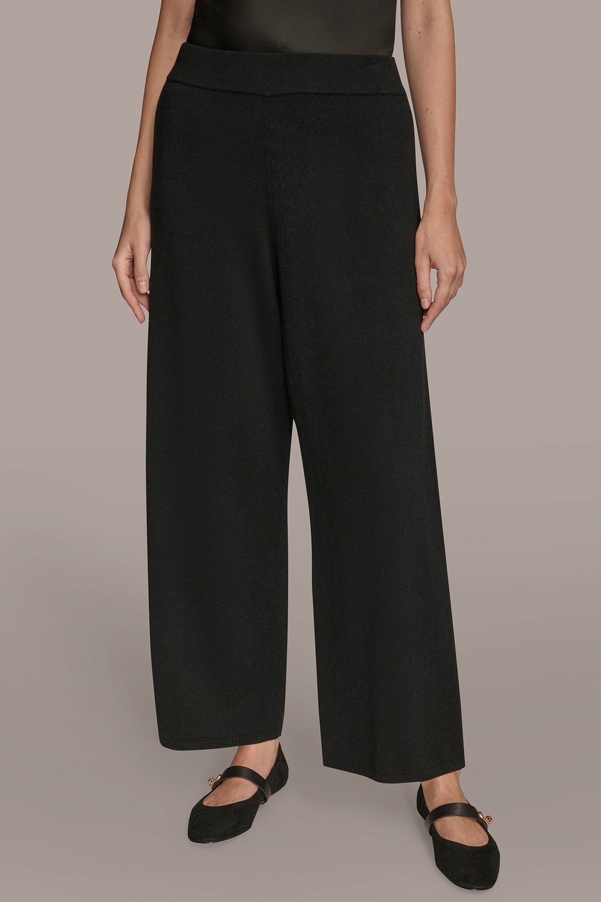 HIGH-RISE WIDE-LEG SWEATER ANKLE PANT - Black