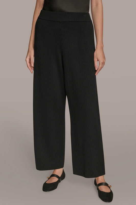 HIGH-RISE WIDE-LEG SWEATER ANKLE PANT - Black