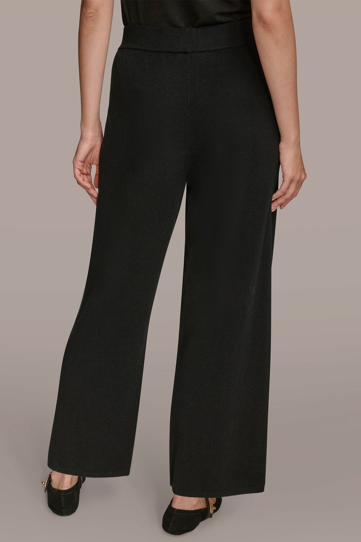 HIGH-RISE WIDE-LEG SWEATER ANKLE PANT - Black