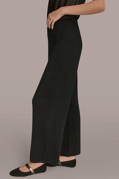 HIGH-RISE WIDE-LEG SWEATER ANKLE PANT - Black