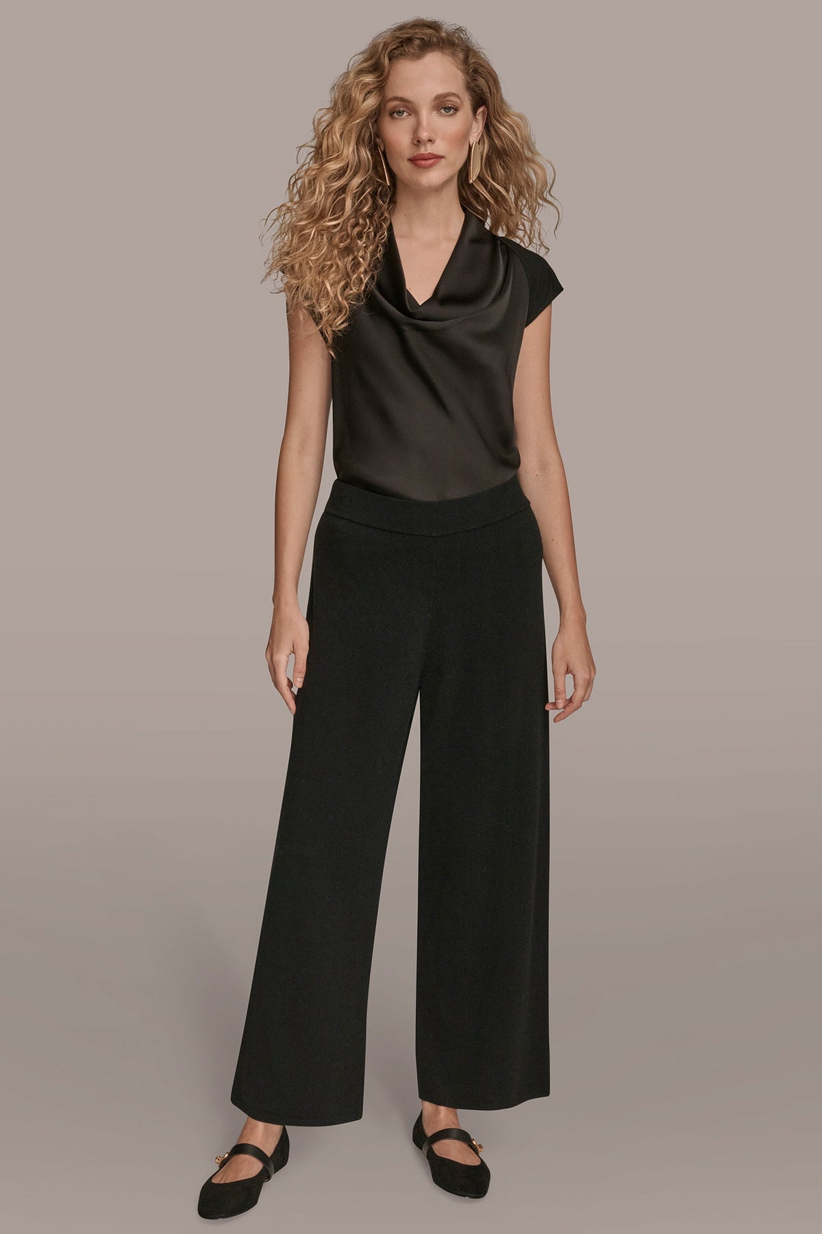 HIGH-RISE WIDE-LEG SWEATER ANKLE PANT - Black