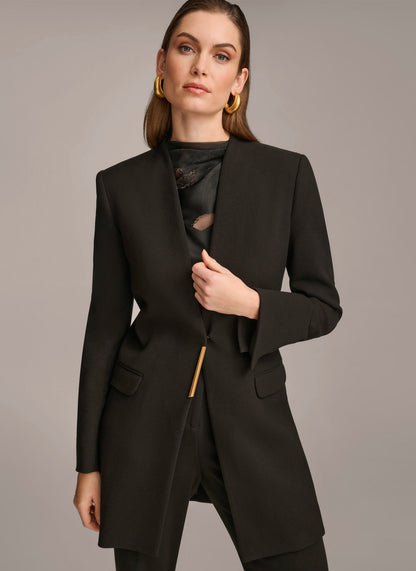 ONE BUTTON COLLARLESS TOPPER - Black
