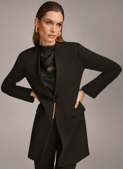 ONE BUTTON COLLARLESS TOPPER - Black