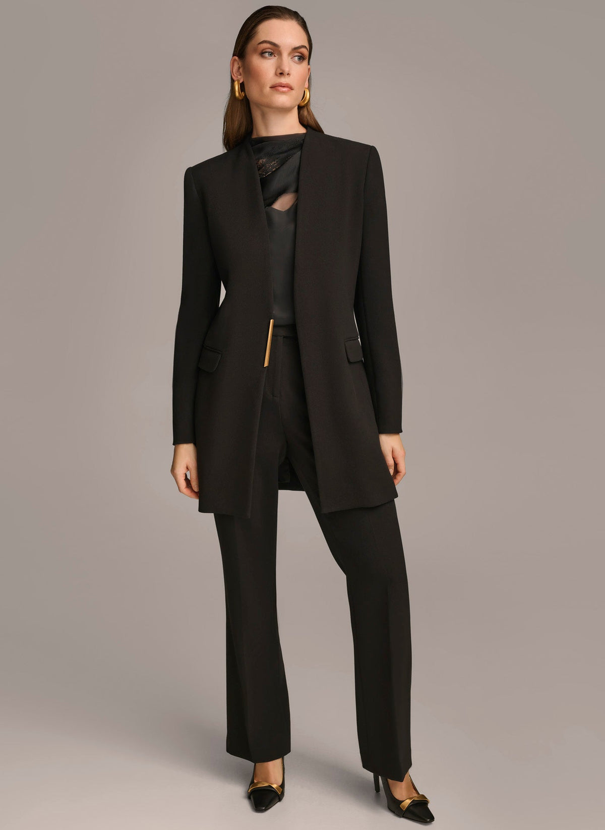 ONE BUTTON COLLARLESS TOPPER - Black