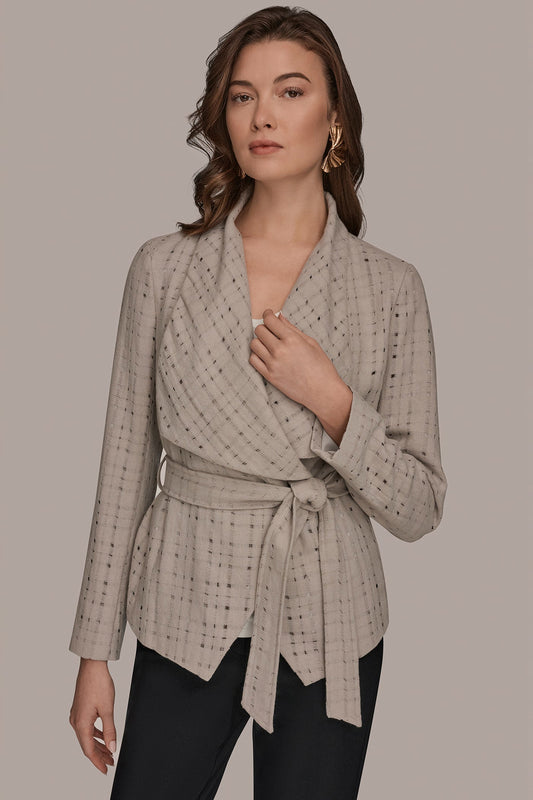 PERFORATED WRAP JACKET WITH BELT - VAPOR
