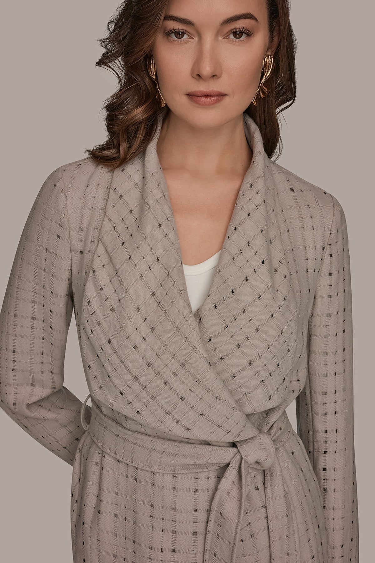 PERFORATED WRAP JACKET WITH BELT - VAPOR