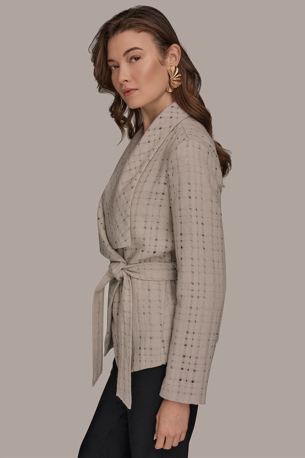 PERFORATED WRAP JACKET WITH BELT - VAPOR