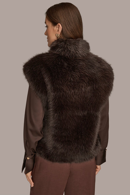 FAUX FUR VEST - CHOCOLATE PLUM