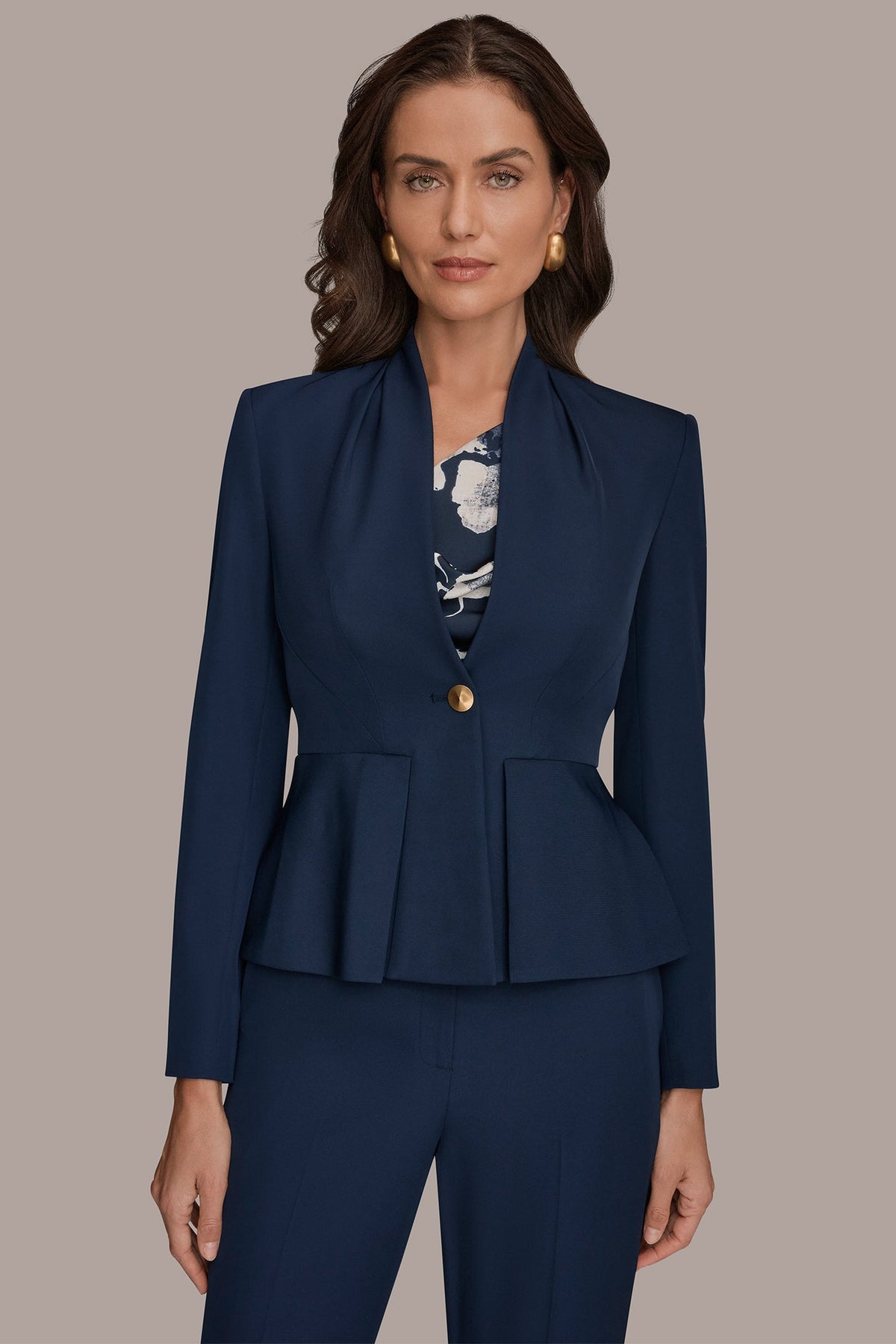 COLLARLESS PLEATED PEPLUM BLAZER - Nightfall