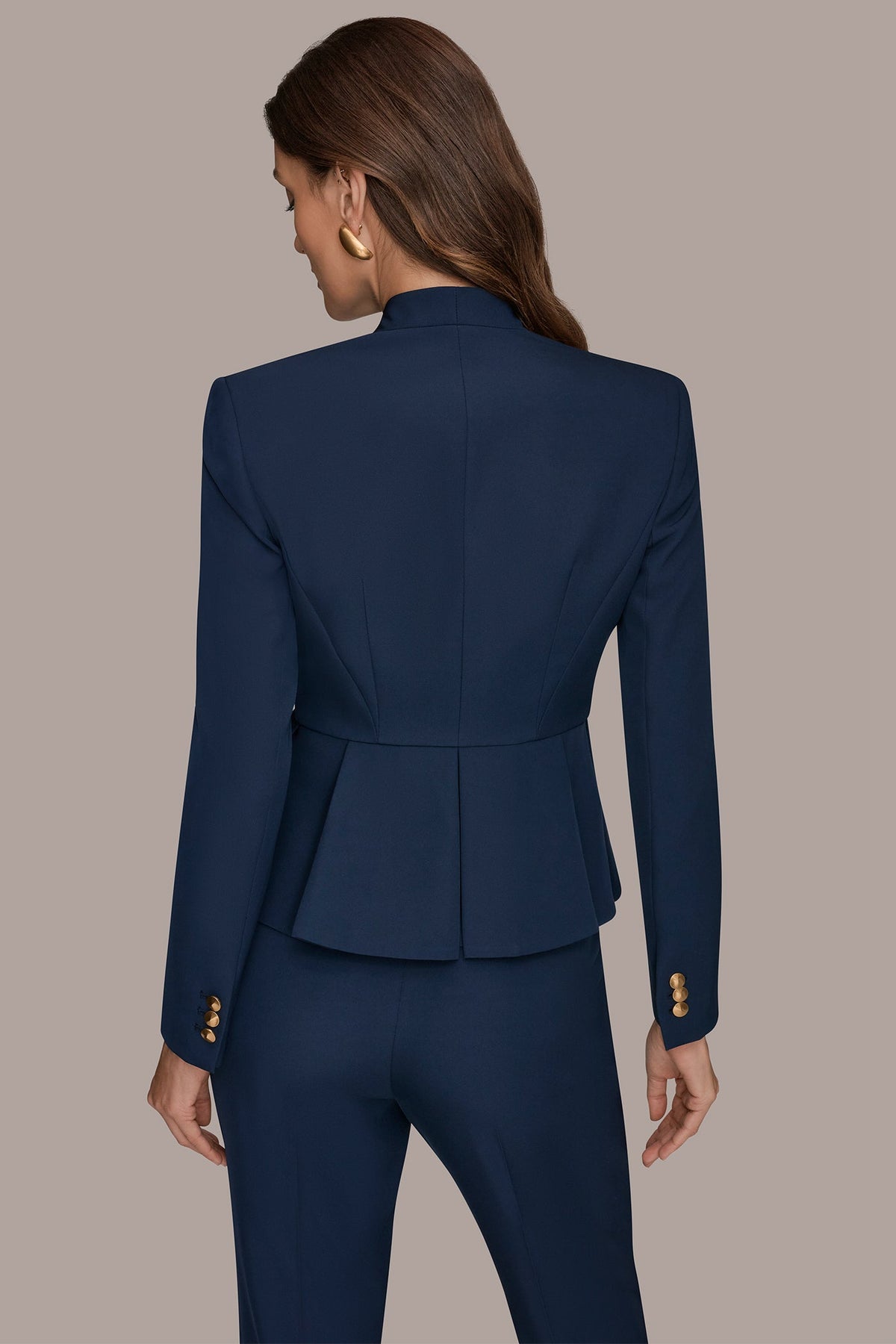 COLLARLESS PLEATED PEPLUM BLAZER - Nightfall