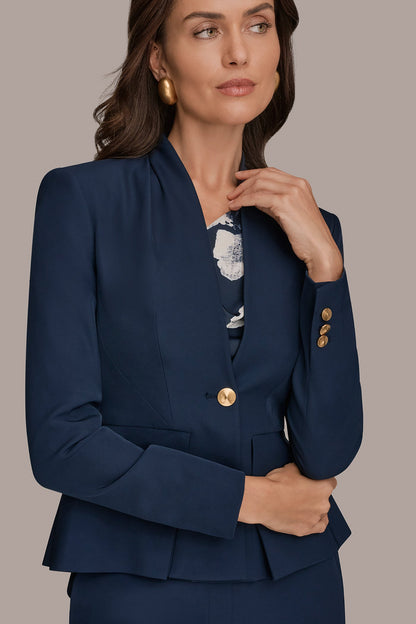 COLLARLESS PLEATED PEPLUM BLAZER - Nightfall