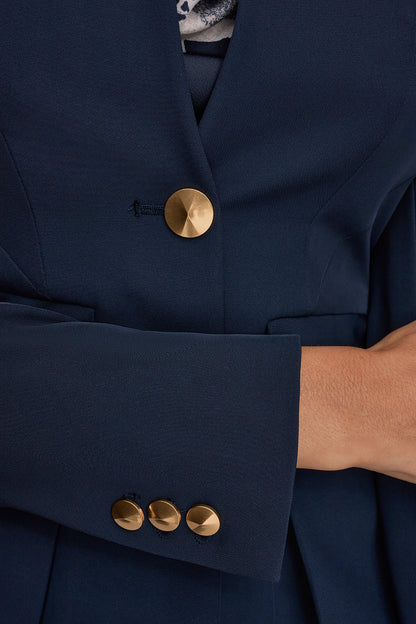COLLARLESS PLEATED PEPLUM BLAZER - Nightfall