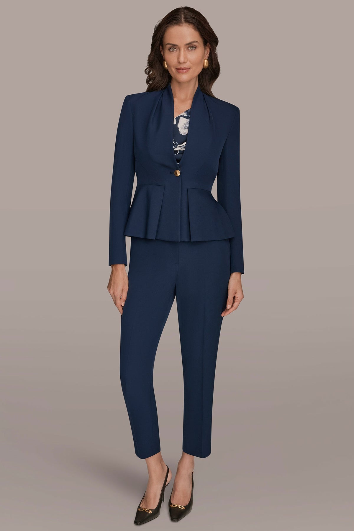 COLLARLESS PLEATED PEPLUM BLAZER - Nightfall