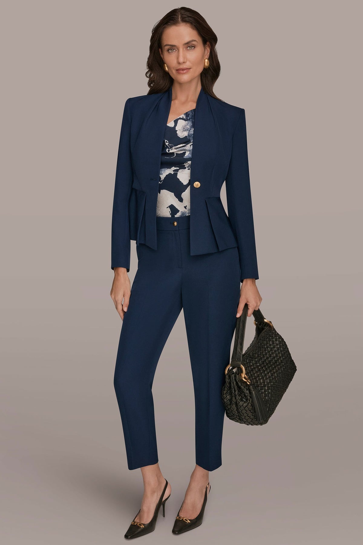 COLLARLESS PLEATED PEPLUM BLAZER - Nightfall