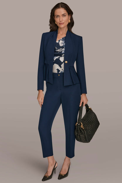 COLLARLESS PLEATED PEPLUM BLAZER - Nightfall