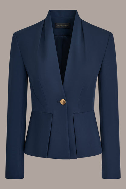 COLLARLESS PLEATED PEPLUM BLAZER - Nightfall