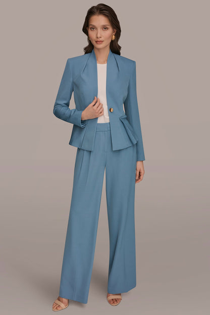 COLLARLESS PLEATED PEPLUM BLAZER - Washed Indigo