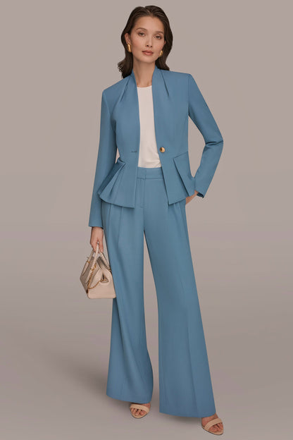 COLLARLESS PLEATED PEPLUM BLAZER - Washed Indigo