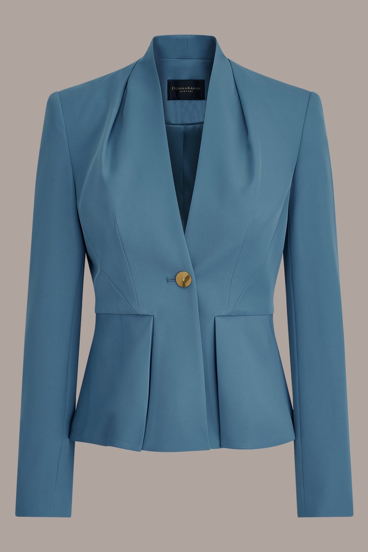 COLLARLESS PLEATED PEPLUM BLAZER - Washed Indigo