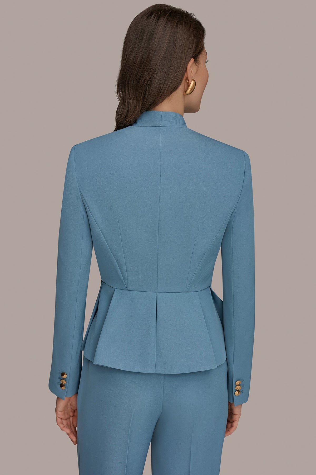 COLLARLESS PLEATED PEPLUM BLAZER - Washed Indigo
