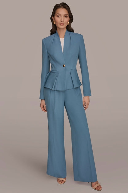 COLLARLESS PLEATED PEPLUM BLAZER - Washed Indigo