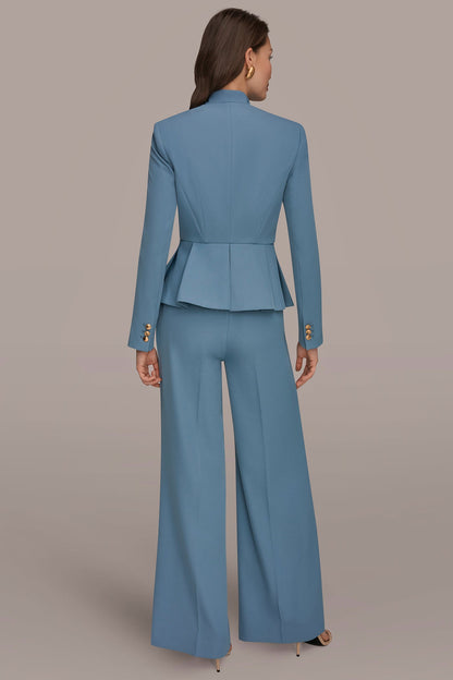 COLLARLESS PLEATED PEPLUM BLAZER - Washed Indigo
