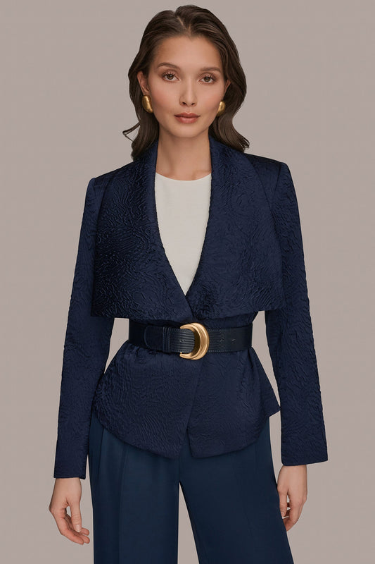 CRINKLE JACQUARD CROPPED BLAZER - Nightfall