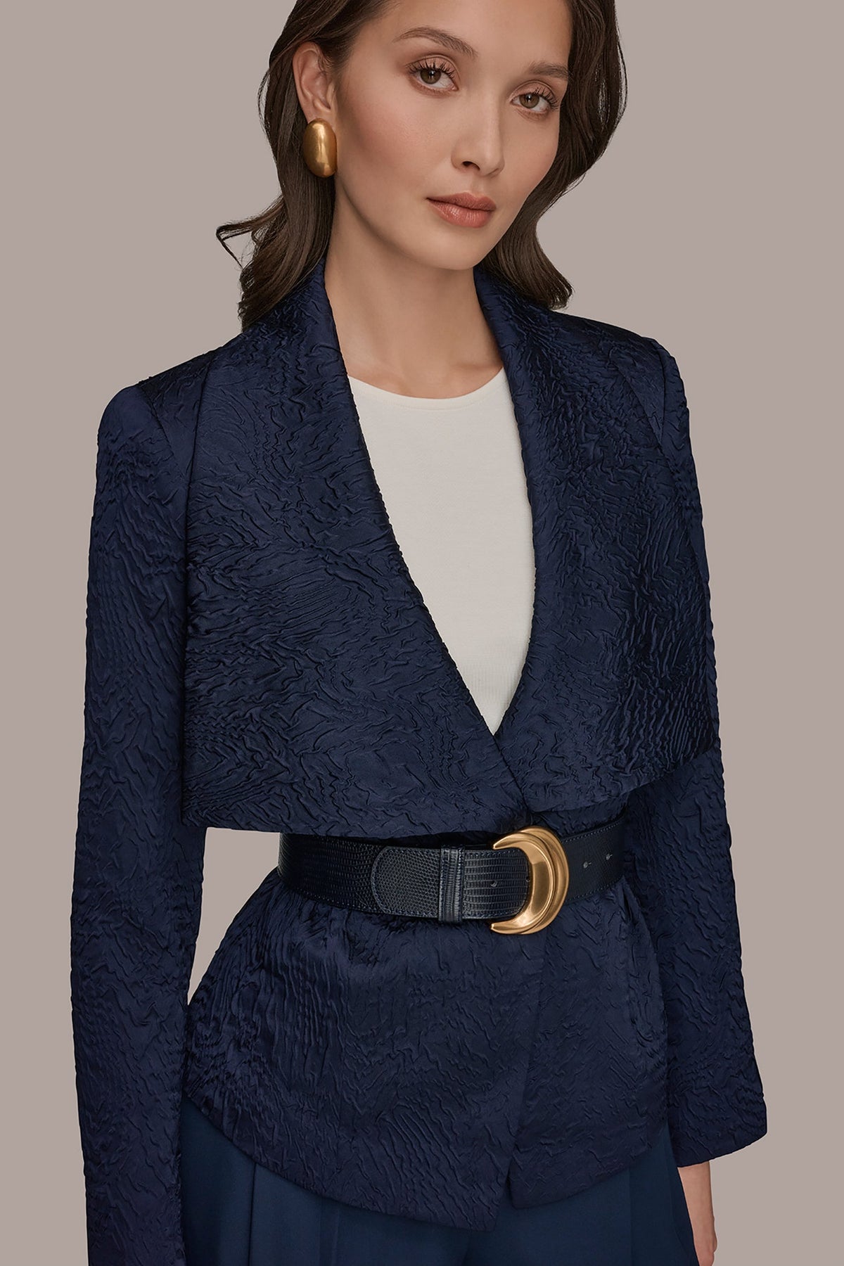CRINKLE JACQUARD CROPPED BLAZER - Nightfall