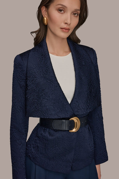 CRINKLE JACQUARD CROPPED BLAZER - Nightfall