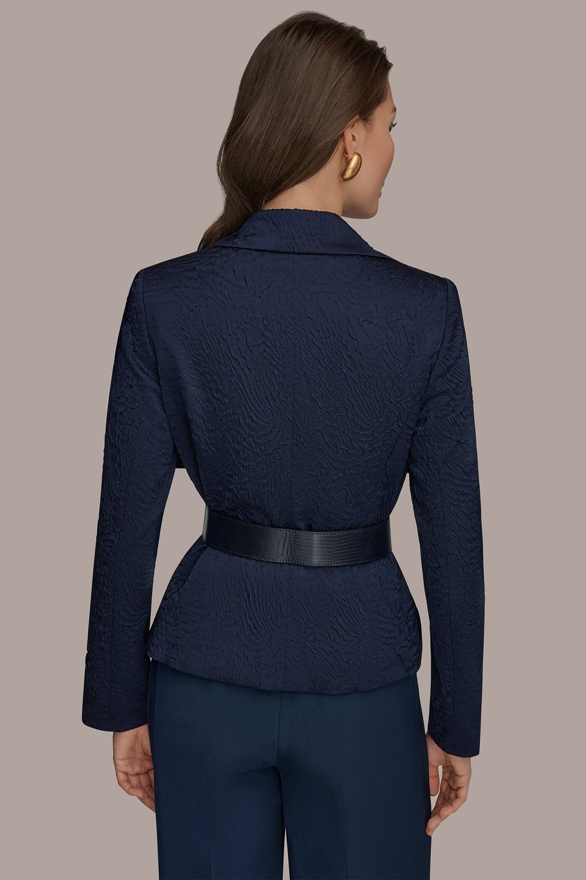 CRINKLE JACQUARD CROPPED BLAZER - Nightfall
