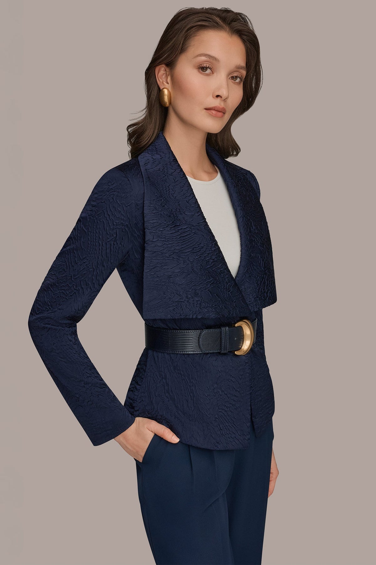 CRINKLE JACQUARD CROPPED BLAZER - Nightfall