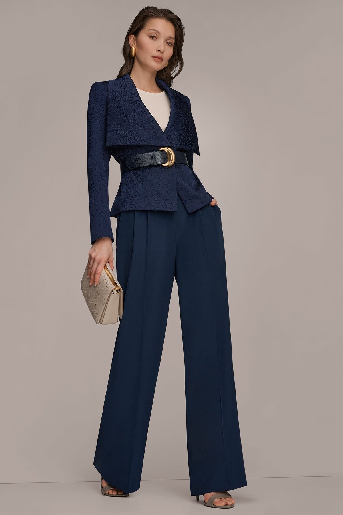 CRINKLE JACQUARD CROPPED BLAZER - Nightfall