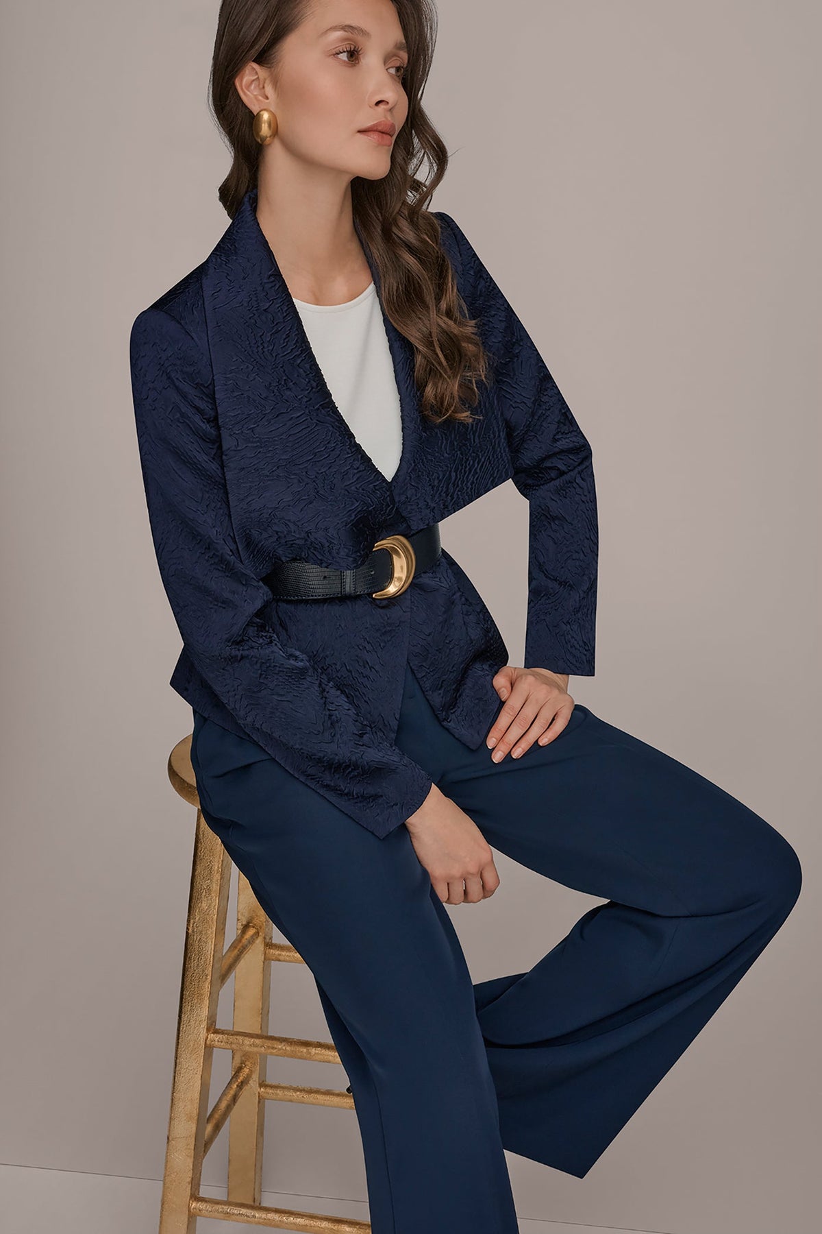 CRINKLE JACQUARD CROPPED BLAZER - Nightfall