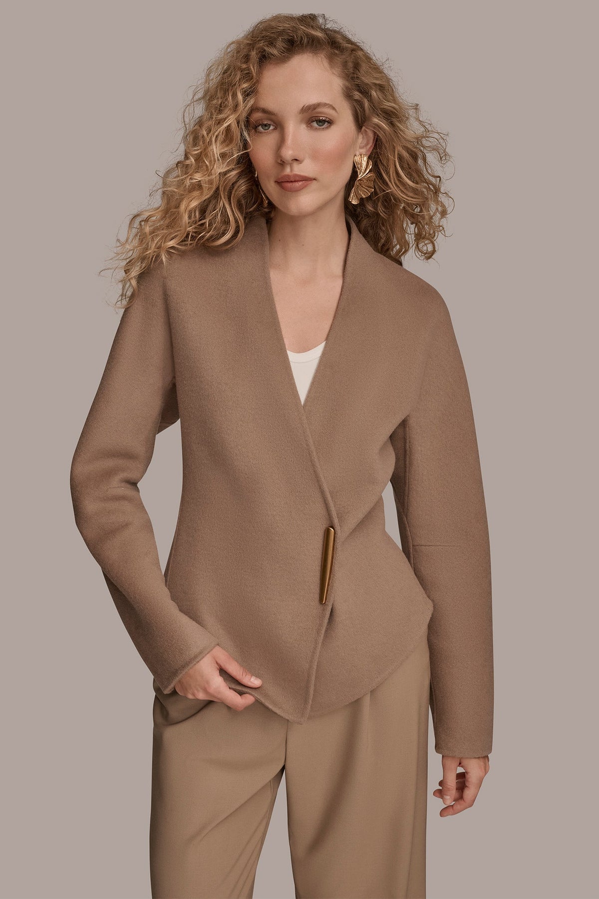 COLLARLESS EMBELLISHED WRAP JACKET - Heather Nolita