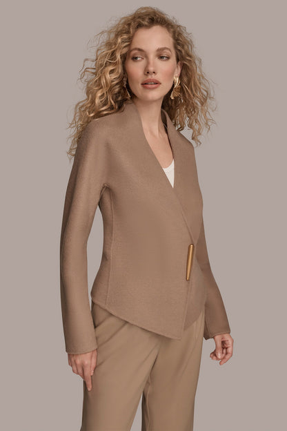 COLLARLESS EMBELLISHED WRAP JACKET - Heather Nolita