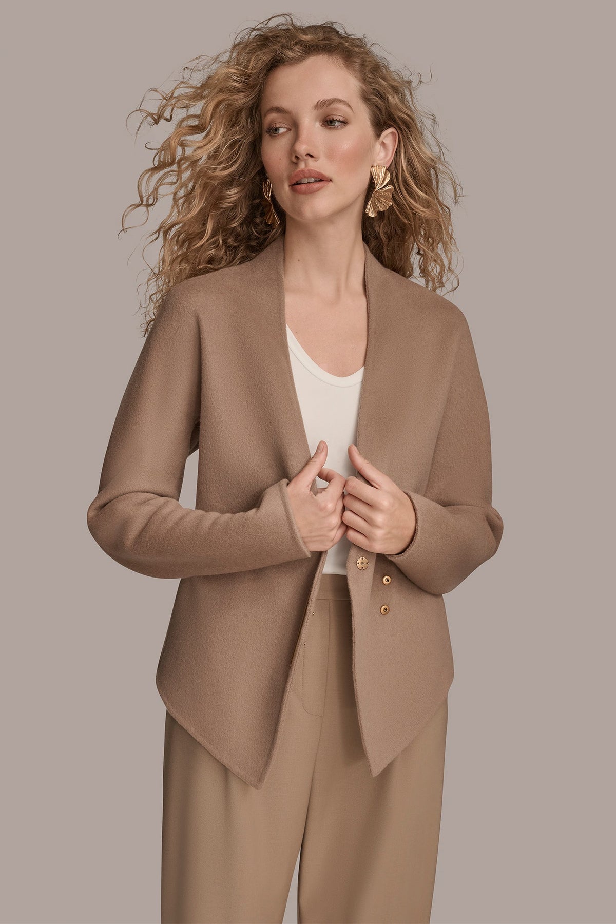 COLLARLESS EMBELLISHED WRAP JACKET - Heather Nolita