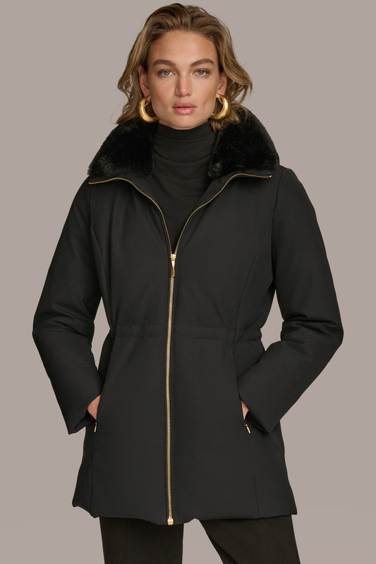 FAUX FUR LINED PUFFER - Black