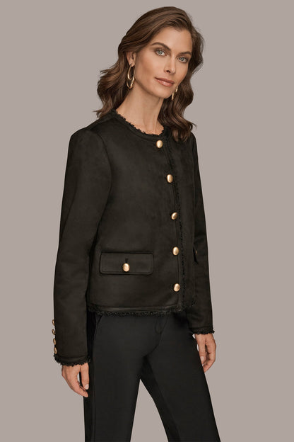 FAUX-SHEARLING BOXY COAT - Black