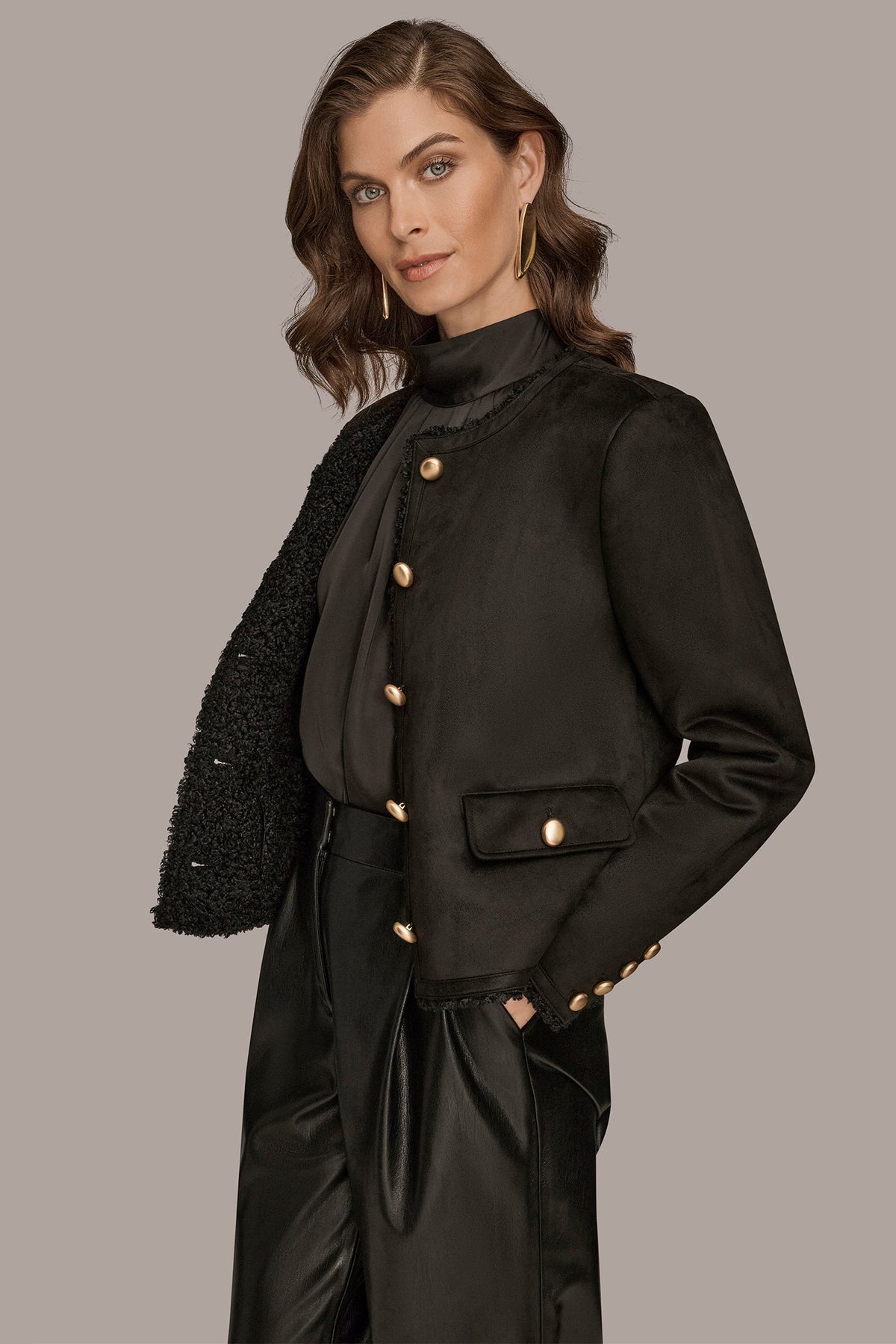 FAUX-SHEARLING BOXY COAT - Black