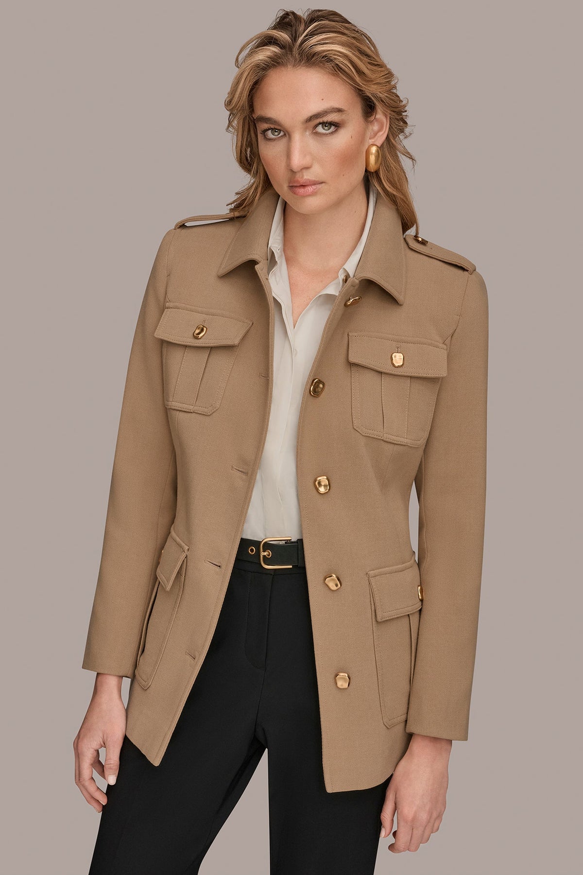 BELTED MILITARY BLAZER - Camel