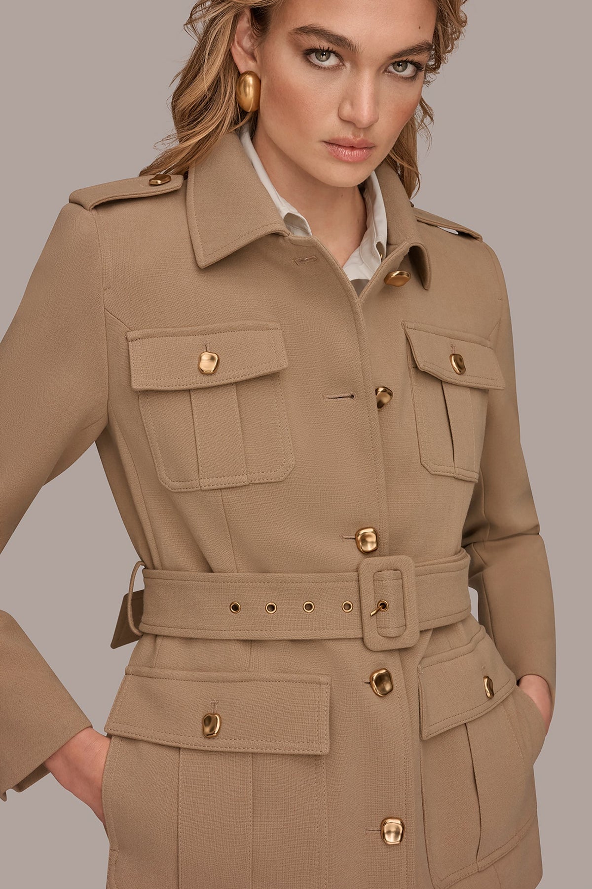 BELTED MILITARY BLAZER - Camel
