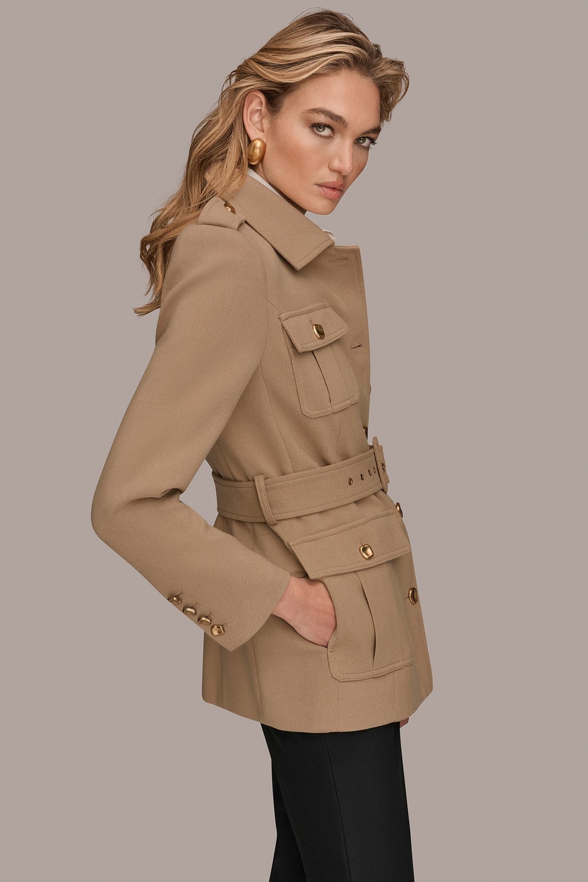 BELTED MILITARY BLAZER - Camel