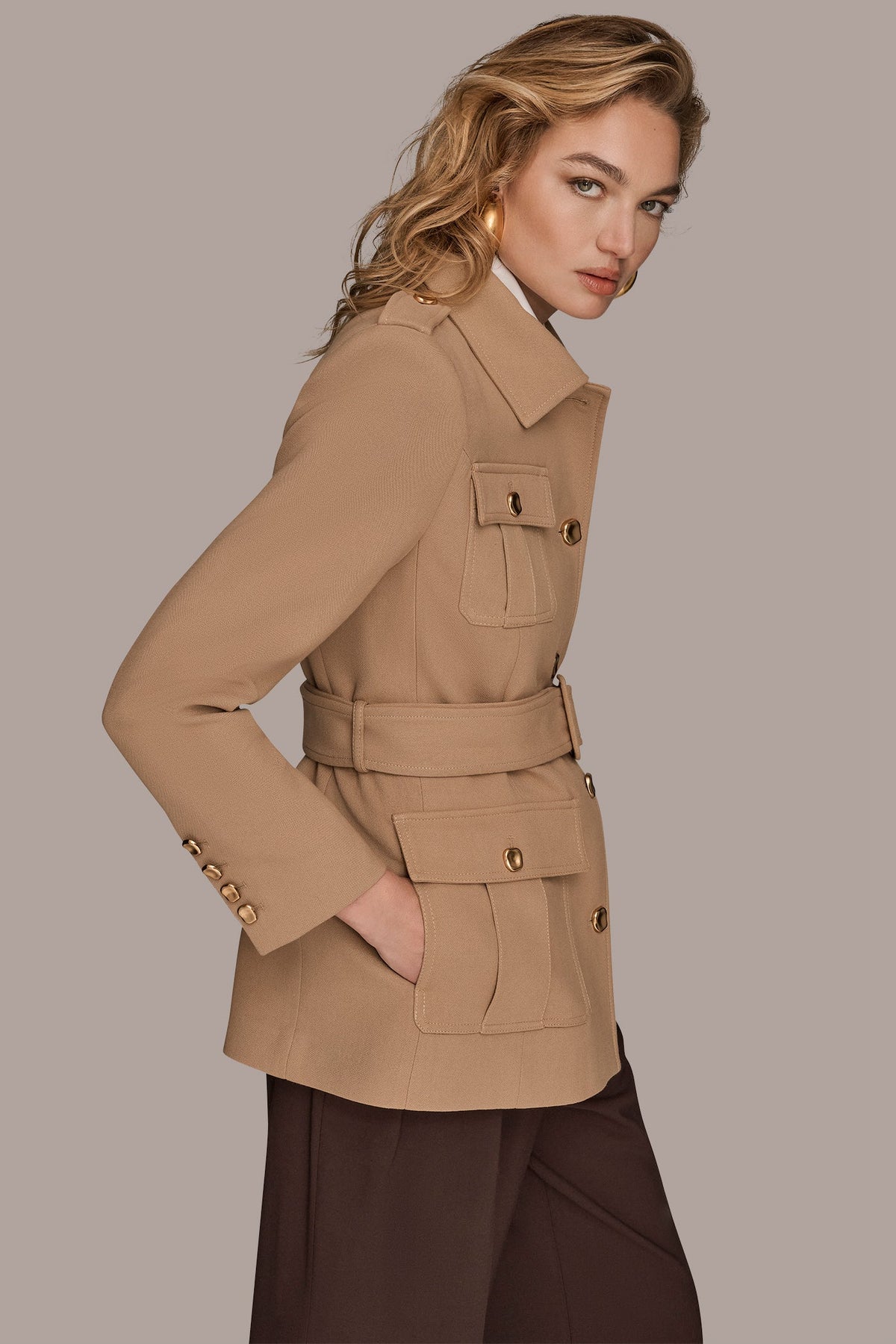 BELTED MILITARY BLAZER - Camel