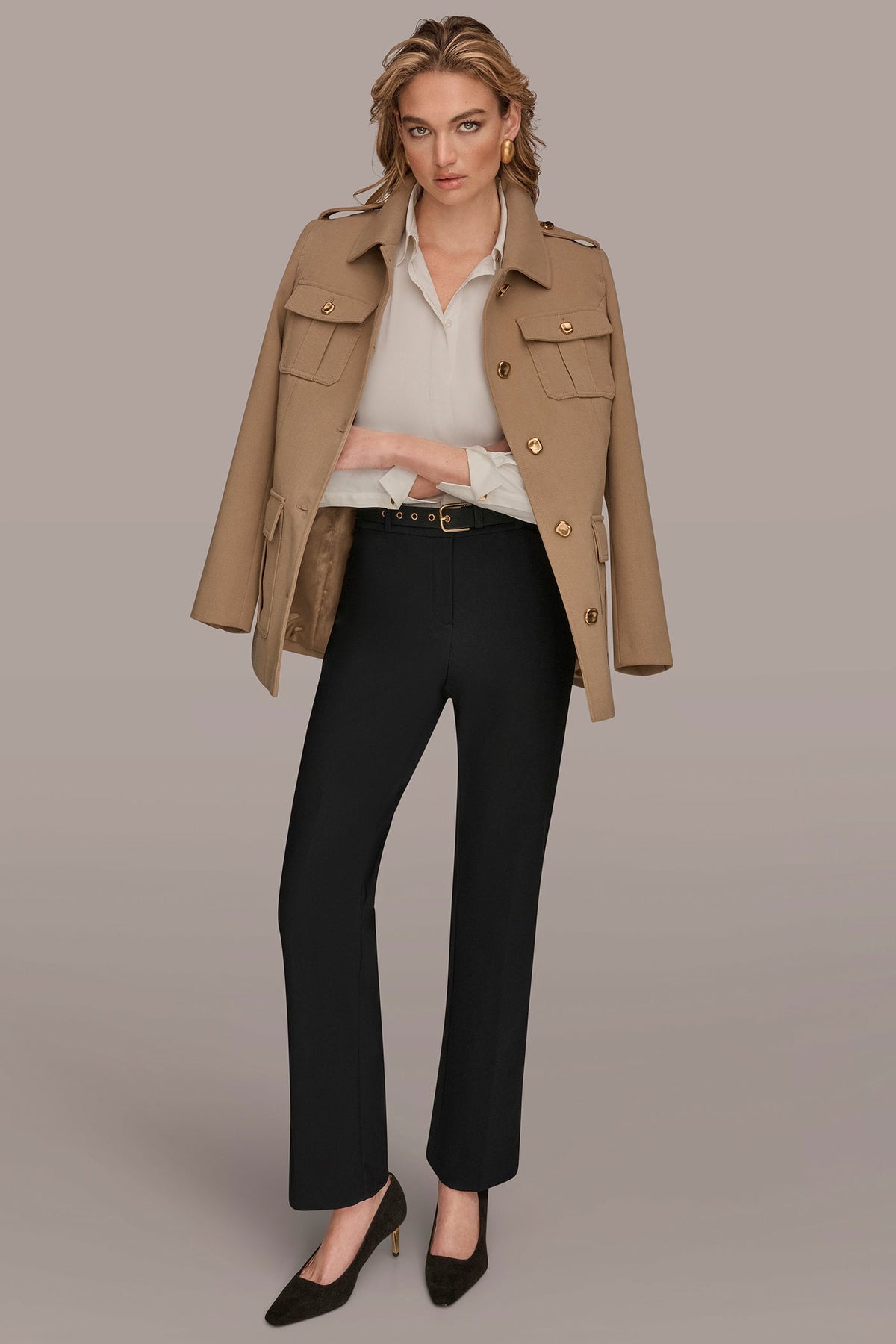BELTED MILITARY BLAZER - Camel