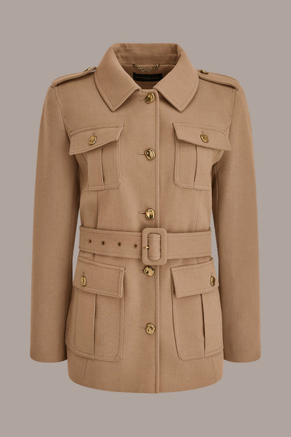 BELTED MILITARY BLAZER - Camel