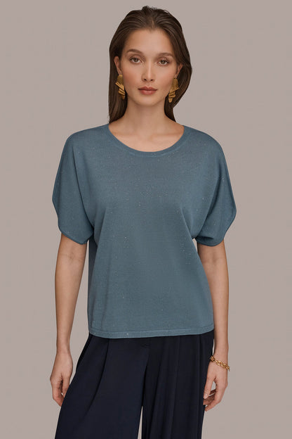 SEQUIN SPLIT SLEEVE SWEATER - Washed Indigo