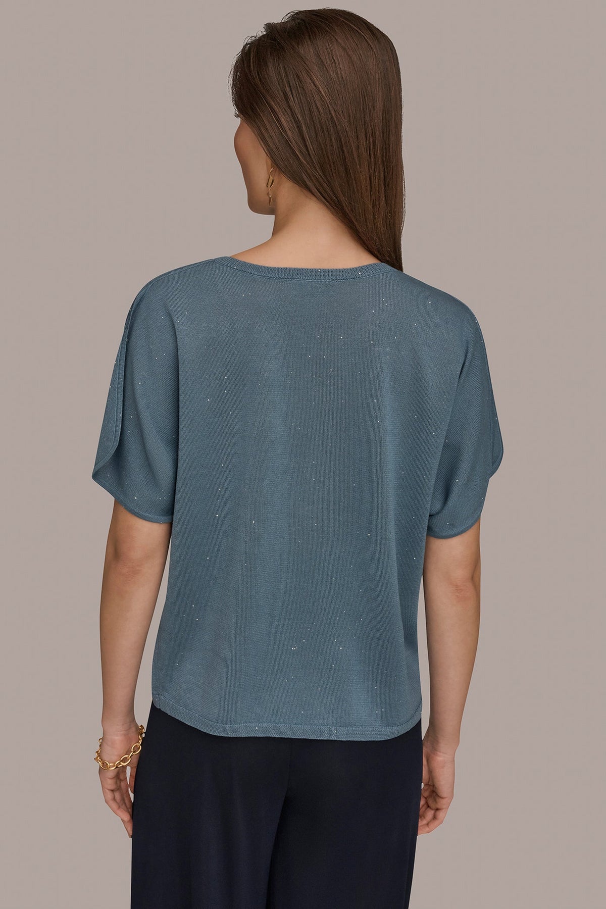 SEQUIN SPLIT SLEEVE SWEATER - Washed Indigo