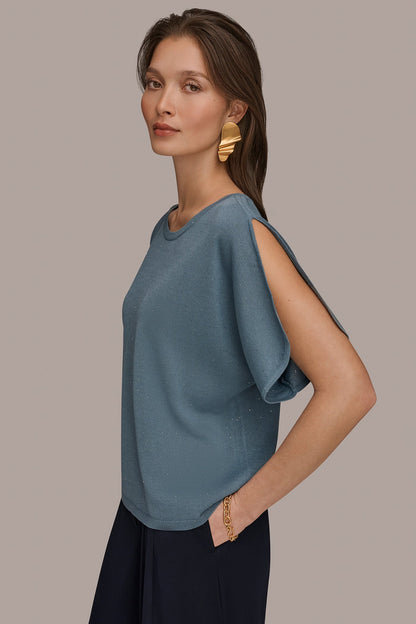 SEQUIN SPLIT SLEEVE SWEATER - Washed Indigo