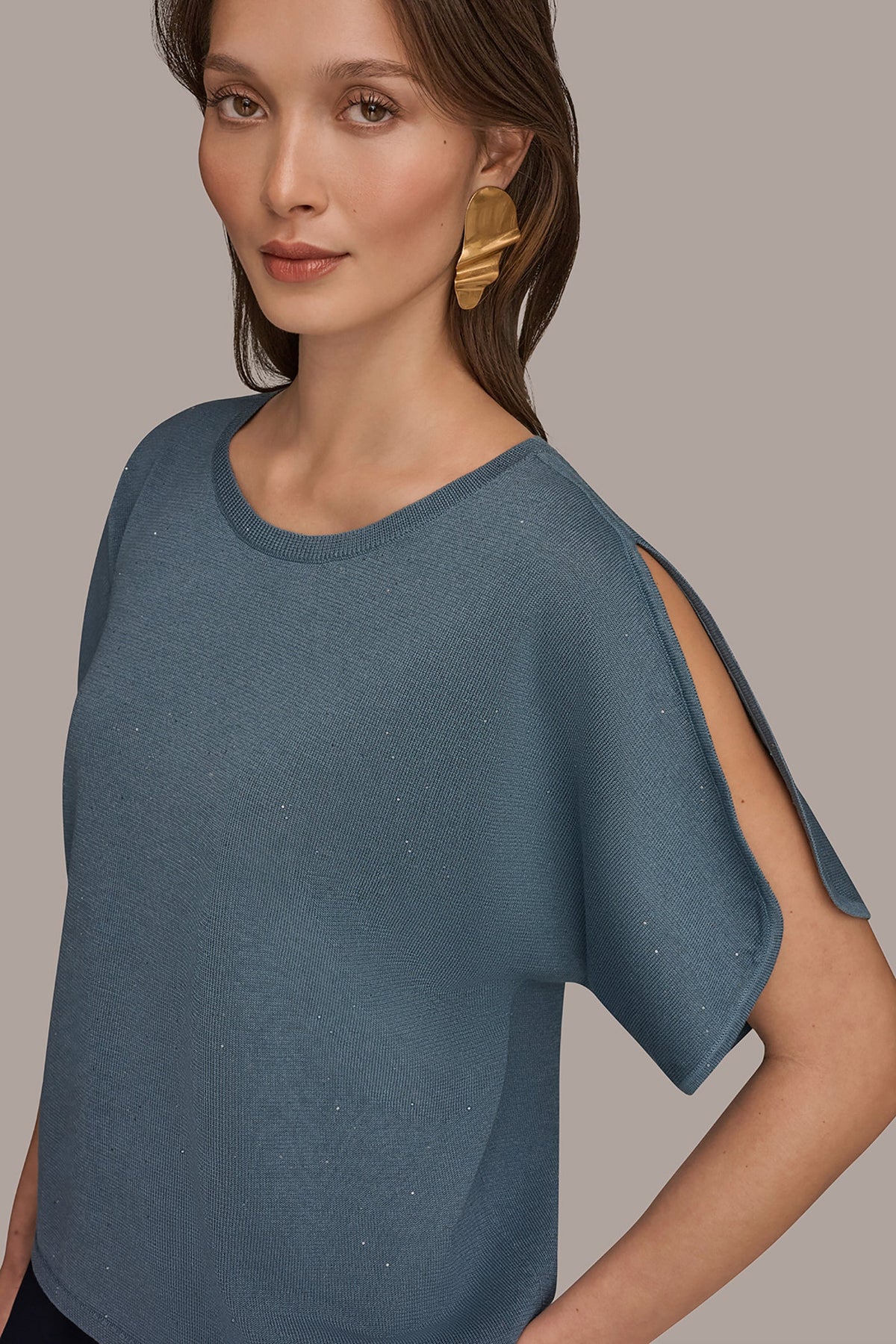 SEQUIN SPLIT SLEEVE SWEATER - Washed Indigo