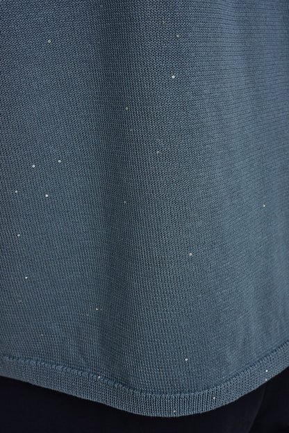 SEQUIN SPLIT SLEEVE SWEATER - Washed Indigo